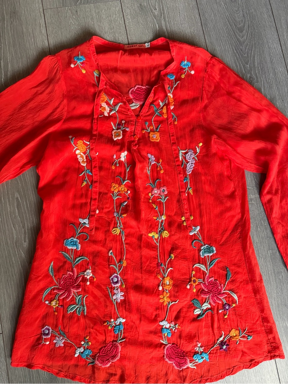 Johnny Was Embroidered Red Women’s Tunic Top